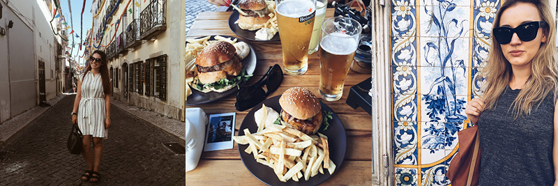 Talisa in Bairro Alto, Burger at Honorato and Nadine in front of the famous portuguese tiles