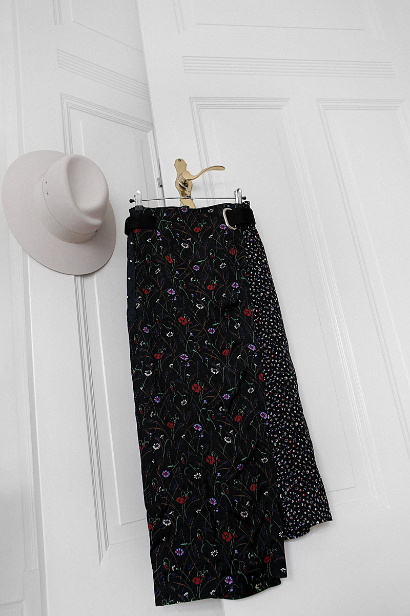 New things for spring: Maison Michel hat, flower printed wrap skirt