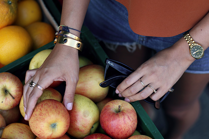 rings from PD Paola and Michael Kors, watch from Citizen, Bracelets from Ela Stone
