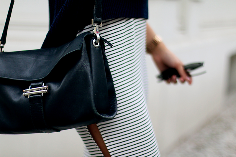 high-slitted dress, striped, maxi skirt, isabel marant x h&m collection boots, ray-ban sunglasses