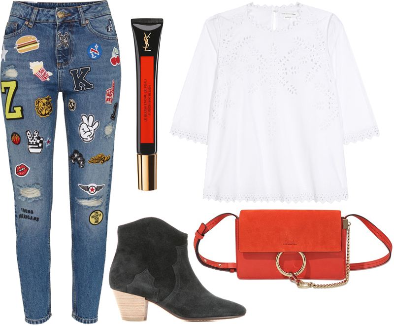 sunday's cravings patched up boyfriend jeans und details in spicy orange